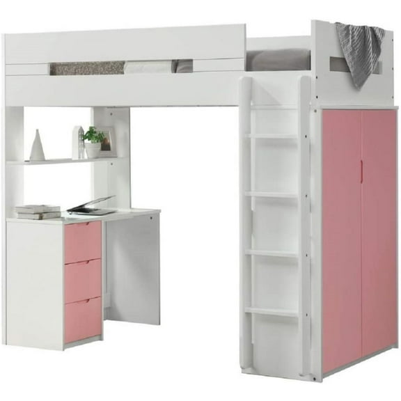 ACME Nerice Twin Loft Bed with Desk and Wardrobe in White, Multiple Colors