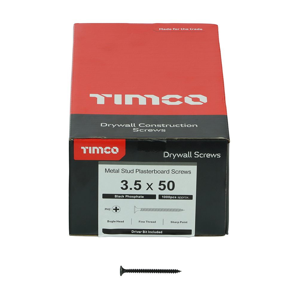 Timco - Drywall Metal Stud Plasterboard Screws - PH - Bugle - Fine Thread - Grey (Size 3.5 x 50 - 1000 Pieces)