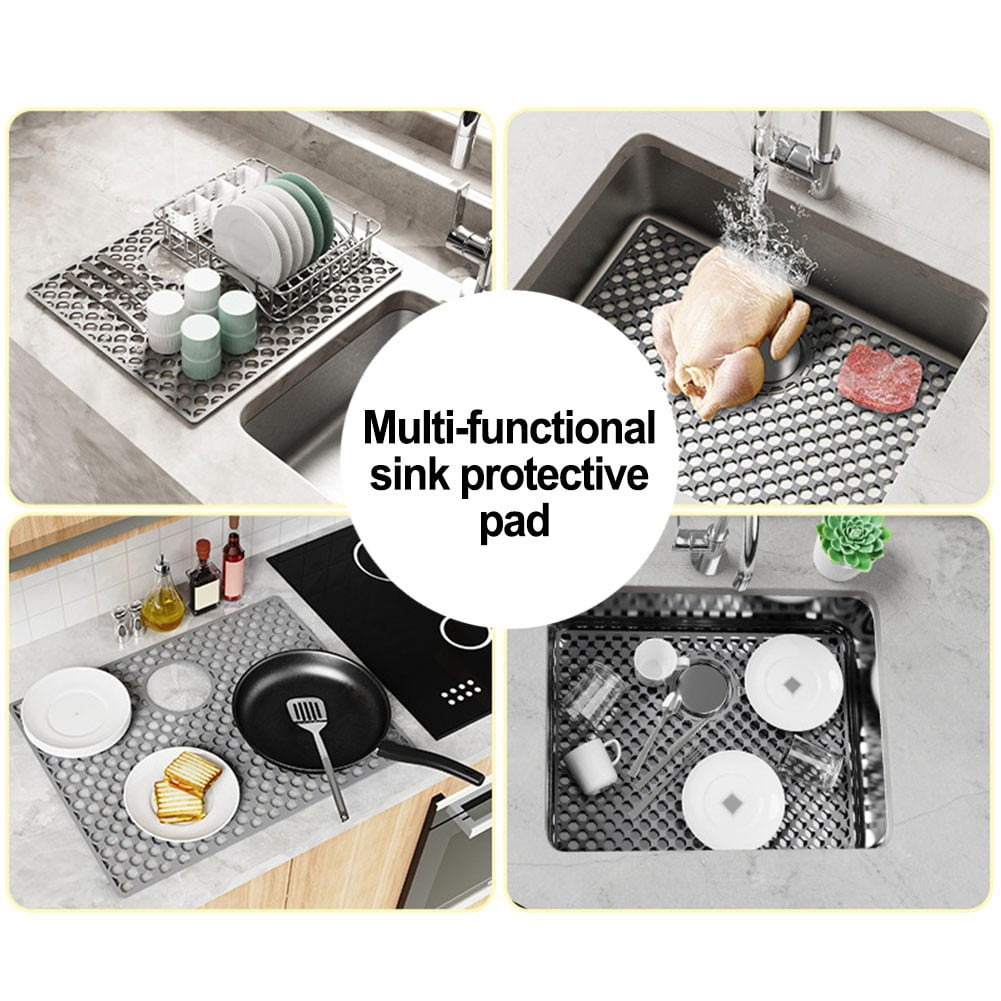 Silicone Sink Mat For Kitchen Nonslip Heat Resistant Design With Center Drain