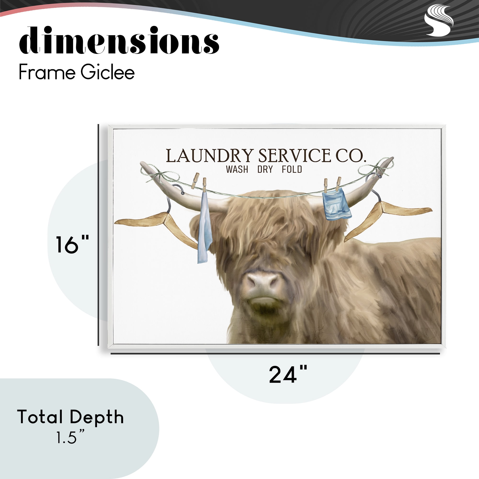 Laundry Service Cattle White Framed Giclee Art, design by Kim Allen