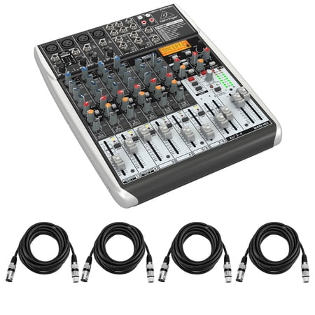Behringer Xenyx QX1204USB Premium 12-Input 2/2-Bus Mixer with Xenyx Mic Preamps and Compressors, KLARK TEKNIK Multi-FX Processor, Wireless Option - With 4 Pack 15' 8mm XLR Microphone Cable