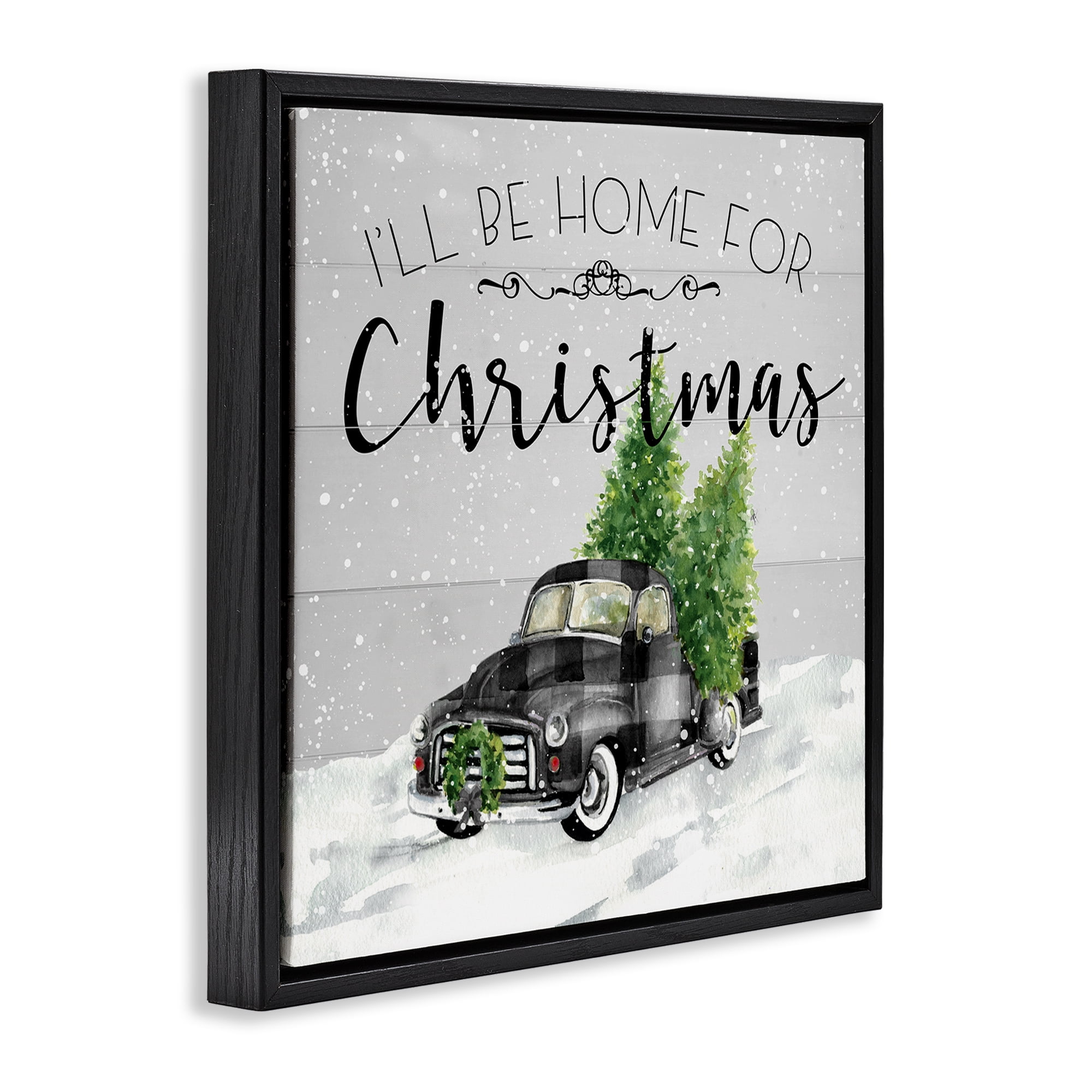 Stupell Industries Plaid Truck Christmas Phrase Holiday Painting Black Floater Framed Canvas Art Prints Wall Art, 18 x 18