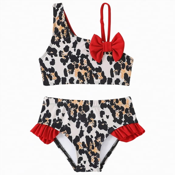 Hessimy Girls Tankini Swimsuit Two Piece Bathing Suits Set Spaghetti Straps with Ruffled Hem Summer UPF 50 Bikini Swimwear(Black,4-5 Years)