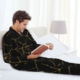 thumbnail image 6 of Fotbe Golden Spider Web Pattern Long Sleeve Pajama Set for Men,Sleepwear Set,2-piece Loungewear Set,Soft PJs Comfy Nightwear with Pockets-X-Large, 6 of 7