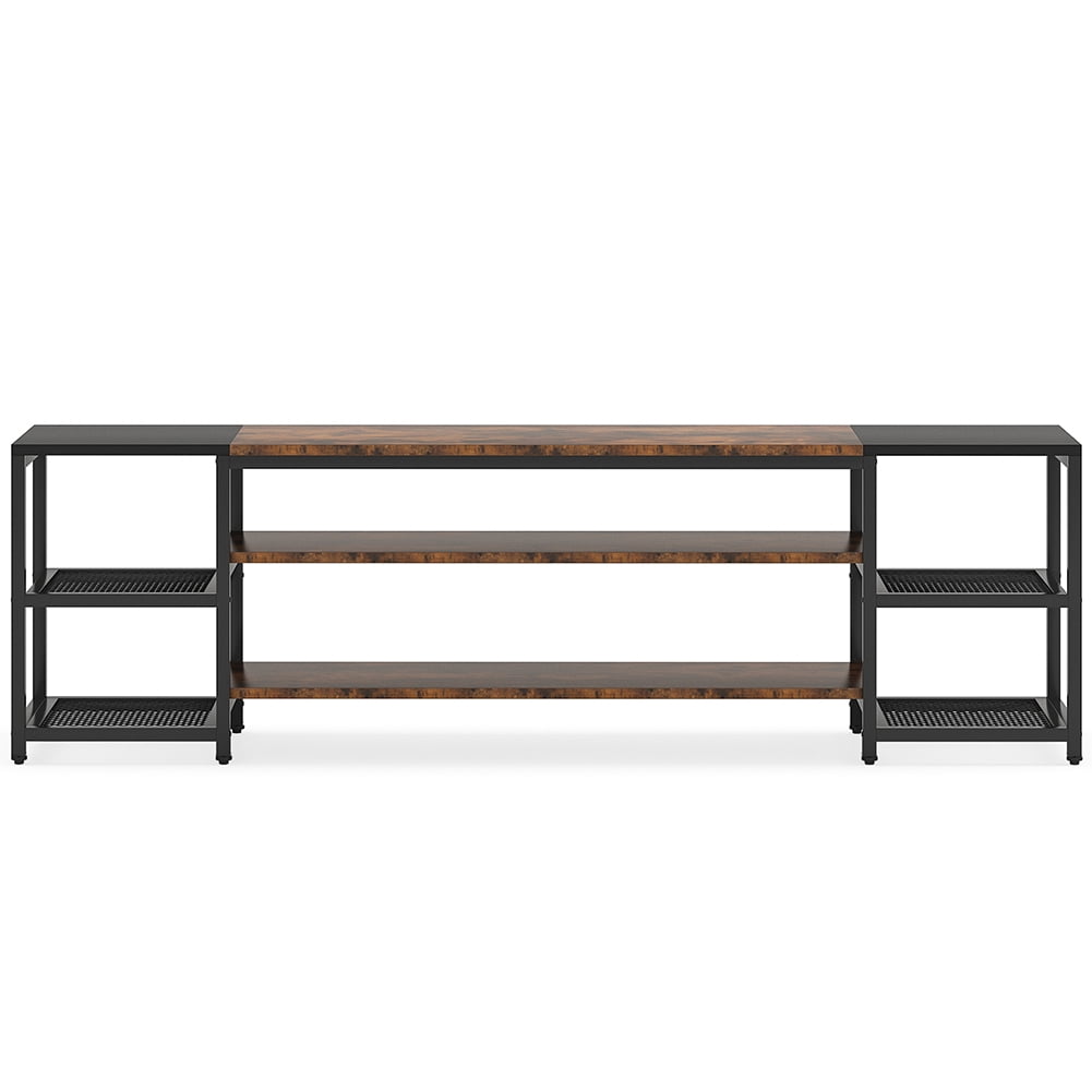 Spaco 78.7" TV Stand, 3-Tier Media Entertainment Center for TV up to 85", A 3-Tier Center Shelf and 2 Side Mesh Shelves, Rustic & Black
