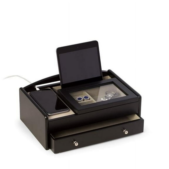 Bey-Berk International BB690BLK Matte Black Wood Valet Box