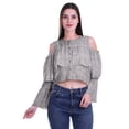 thumbnail image 1 of Moomaya Button Front Cold Shoulder Top Printed&nbsp; Casual Loose Blouse Short Top, 1 of 5