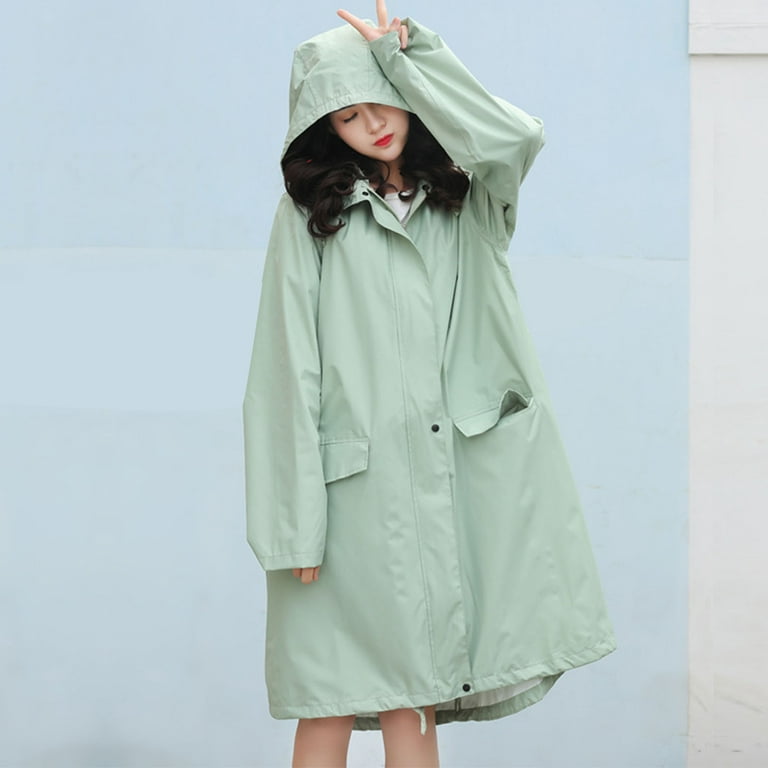 Jalioing Raincoat Women Charge Coats Drawstring Baggy Long Sleeve