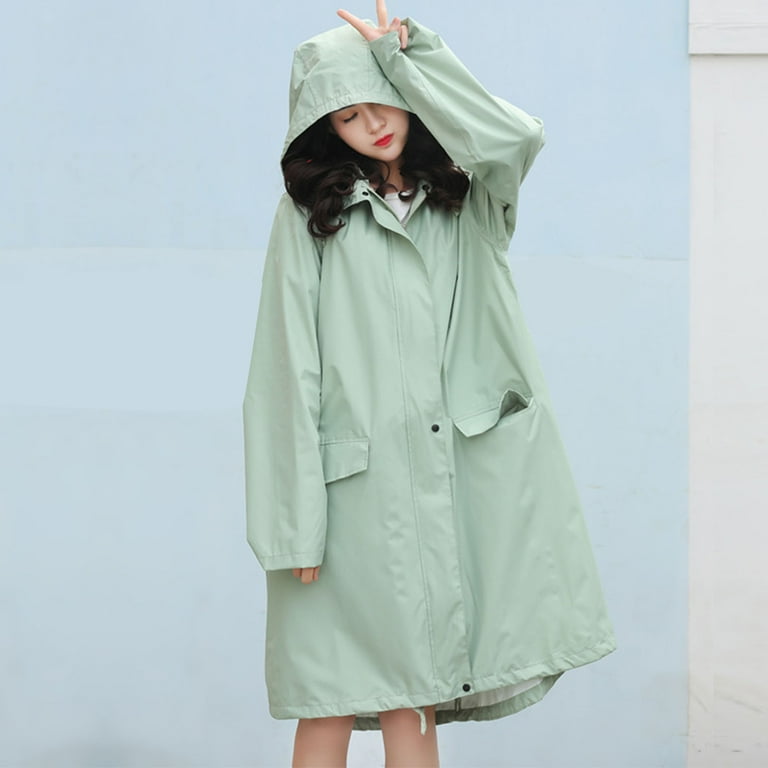 Jalioing Raincoat Women Charge Coats Drawstring Baggy Long Sleeve