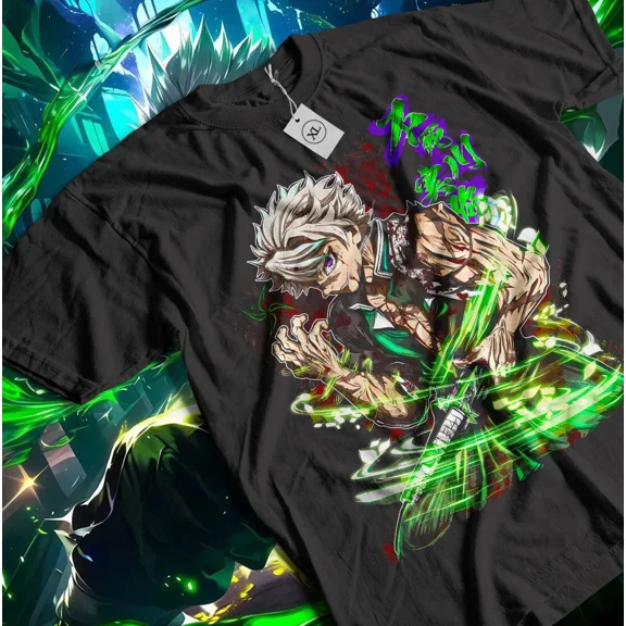 RARE Sanemi Shinazugawa Wind Hashira Horror Anime Gift T-shirt Black