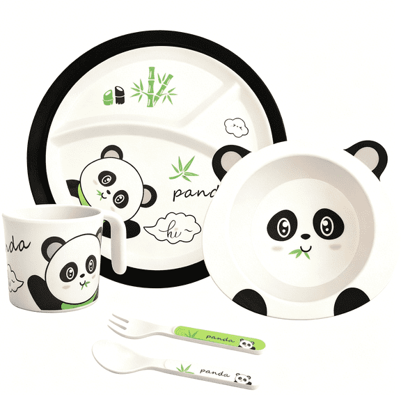 ACDANC Kids Feeding Set 5 Pcs,Tableware Set for Toddlers Includes Plate Bowl Cup Fork and Spoon Utensil Flatware,Kids Flatware Set Dishwasher Safe,Bpa Free