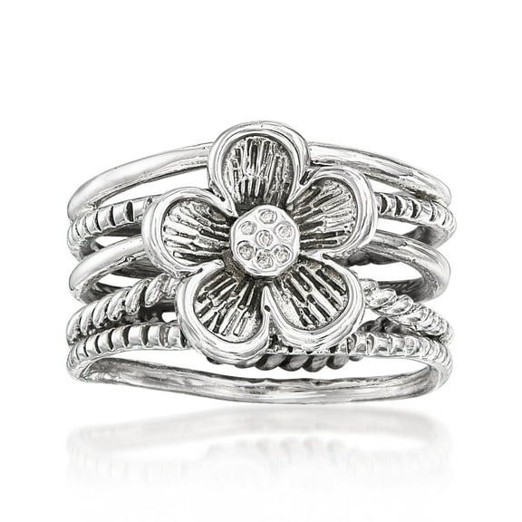 Ross-Simons Sterling Silver Multi-Row Flower Ring, Women's, Adult