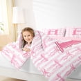 thumbnail image 5 of Meiyoeat Girly Bow Letter H Twin Bedding Sets 7-Piece for Girls Adults, Cute Stripe Bedding Comforter Set for Decor, Light Pink White,Pink Reversible, 5 of 6