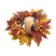 thumbnail image 4 of 10 Inch Fall Maple Leaf Candle Ring Wreath with Pumpkin Sunflower Berries, Wire Frame Thanksgiving Halloween Pillar Candle Holder Ring for Farmhouse Table Mantel Kitchen Cabinet Centerpiece Decor, 4 of 5