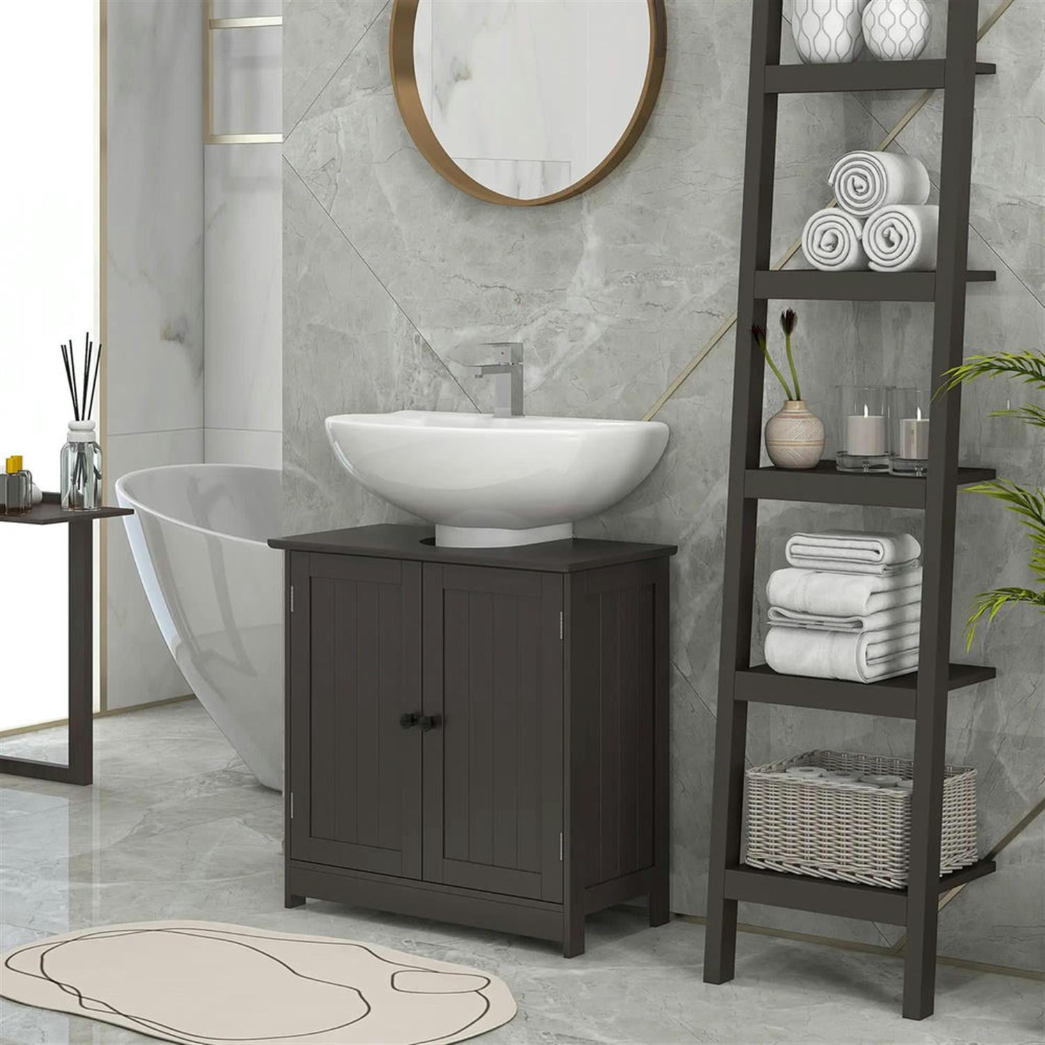 Demi Bonn 23" Bathroom Vanity with 2 Doors and Adjustable Shelf, Pedestal Sink 2-Door Cabinet, Under Sink Cabinet, Brown