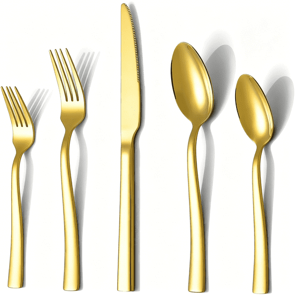 ACDANC Gold Silverware Set, 40 Piece Stainless Steel Flatware Cutlery Set Service for 8 Luxury Square Tableware Thick Knife Fork Spoon for Home Kitchen Restaurant Wedding, Mirror Polished