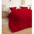 thumbnail image 4 of DNG Creations 1 Piece White Pom Pom Duvet Cover with Zipper Closure, 100% Egyptian Cotton, 800 Thread Cotton ( California King - Solid Red ), 4 of 5