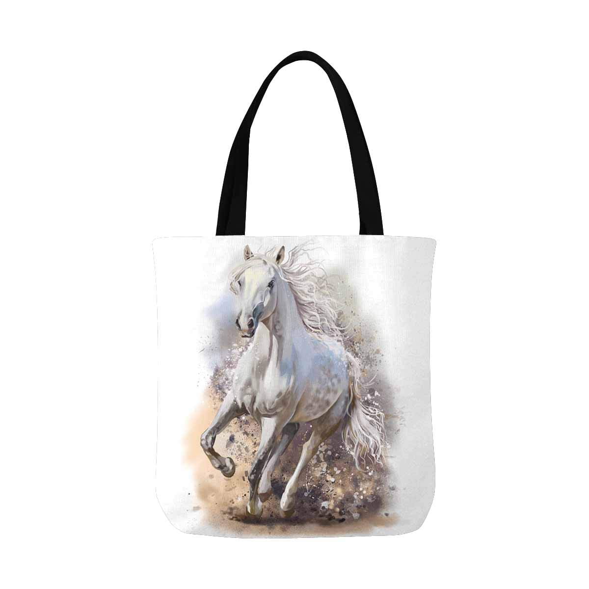 ASHLEIGH Watercolor White Horse Canvas Tote Bags Reusable Shopping Bags