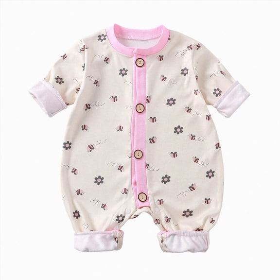 larppty Unisex Footless Newborn Baby Sleepers Pajamas Romper Boys Girls Long Sleeve (Pink)