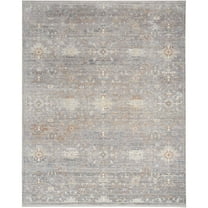 HomeRoots 8' X 10' Ivory Blue And Gray Oriental Power Loom Distressed Area Rug With Fringe