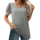 thumbnail image 3 of Whataatahia Camisas De Manga Corta con Cuello En V para Mujer, Moda De Verano, Color Puro, Blusa Informal Suelta De Manga Corta para Mujer, Gris S, 3 of 6
