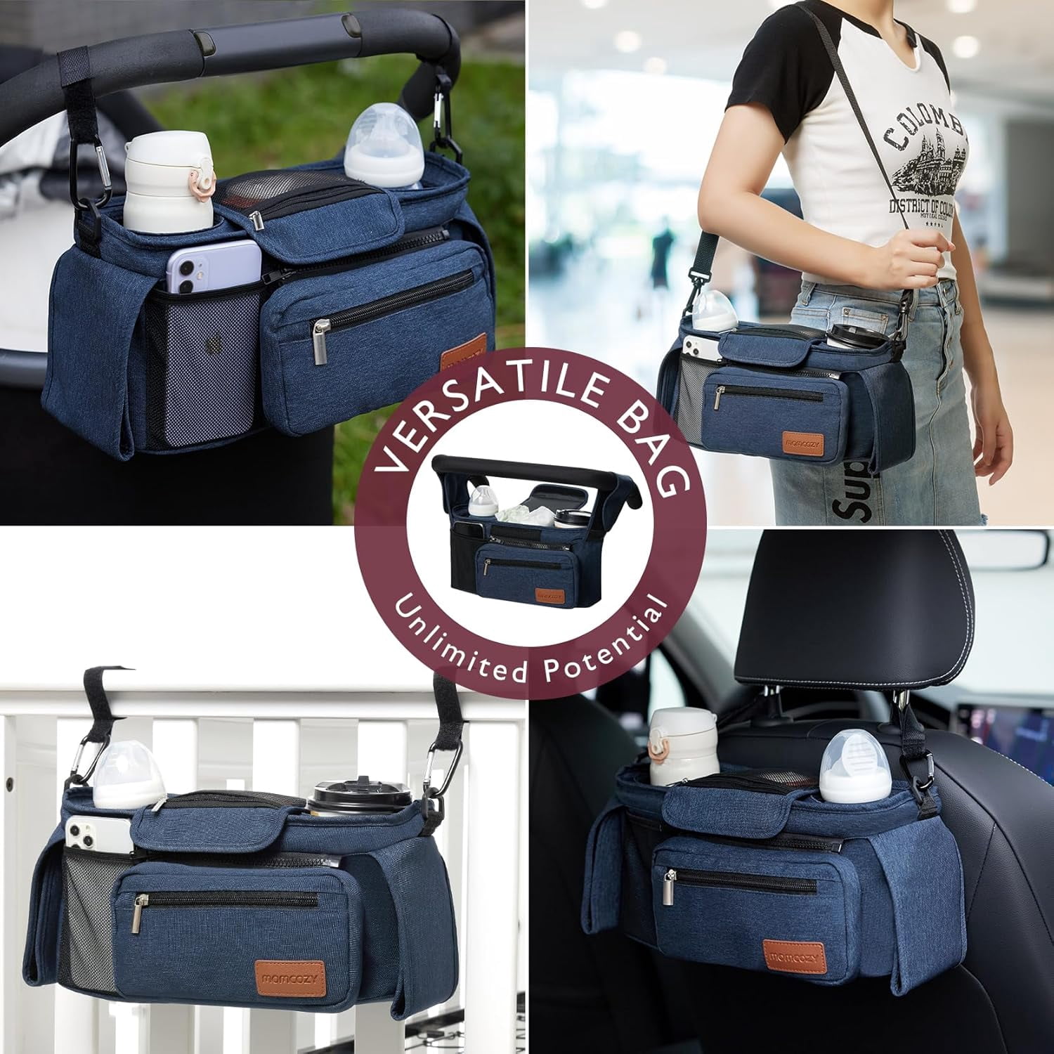 Momcozy Universal Stroller Organizer with Insulated Cup Holder for Newborn & Toddler, Blue