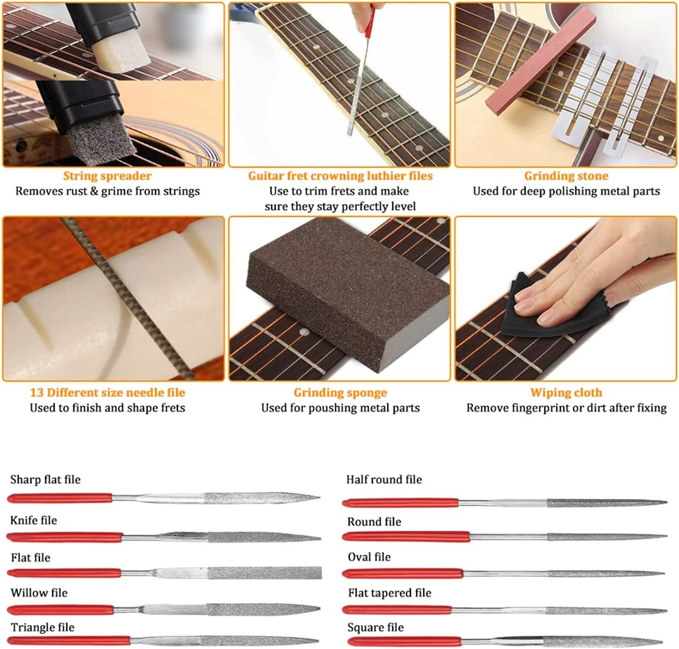 72-Piece Professional Guitar Repair Tool Kit with Case - All-in-One Maintenance Set for Acoustic Electric Guitar, Bass, Ukulele, Banjo