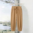 thumbnail image 5 of LEAVINGSUO Cotton Linen Pants for Womens Color Loose Casual And Linen Drawstring With Pockets Trousers Khaki XXXL, 5 of 9