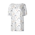 thumbnail image 4 of Camiseta de Mujer Camiseta Estampado Botón Manga Corta Diario Fin de Semana Moda Básico Cuello en V Regular Top Blanco/L, 4 of 4