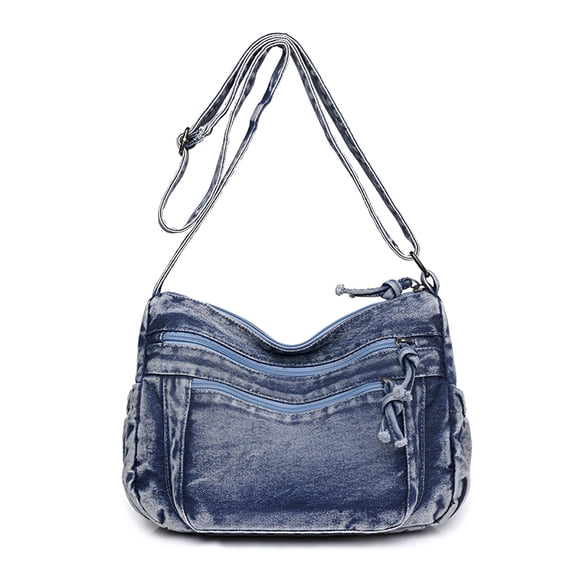 GASTROPOD Unisex Denim Shoulder Bag Retro Multi-Layered Tote Purse & Crossbody, Blue Black