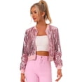 thumbnail image 1 of Disfraz de navidad Top de lentejuelas para mujer, manga larga, brillante, brillante, para fiesta, chaqueta de bombardero Rosa M, 1 of 6
