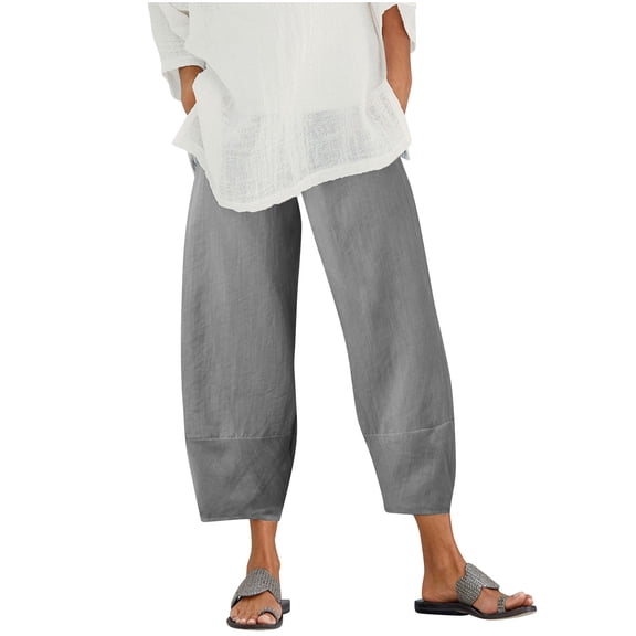 Lmnyox Wide Leg Capris for Women Elastic High Waist Crop Pants with Pocket Summer Lightweight Lounge Pants
