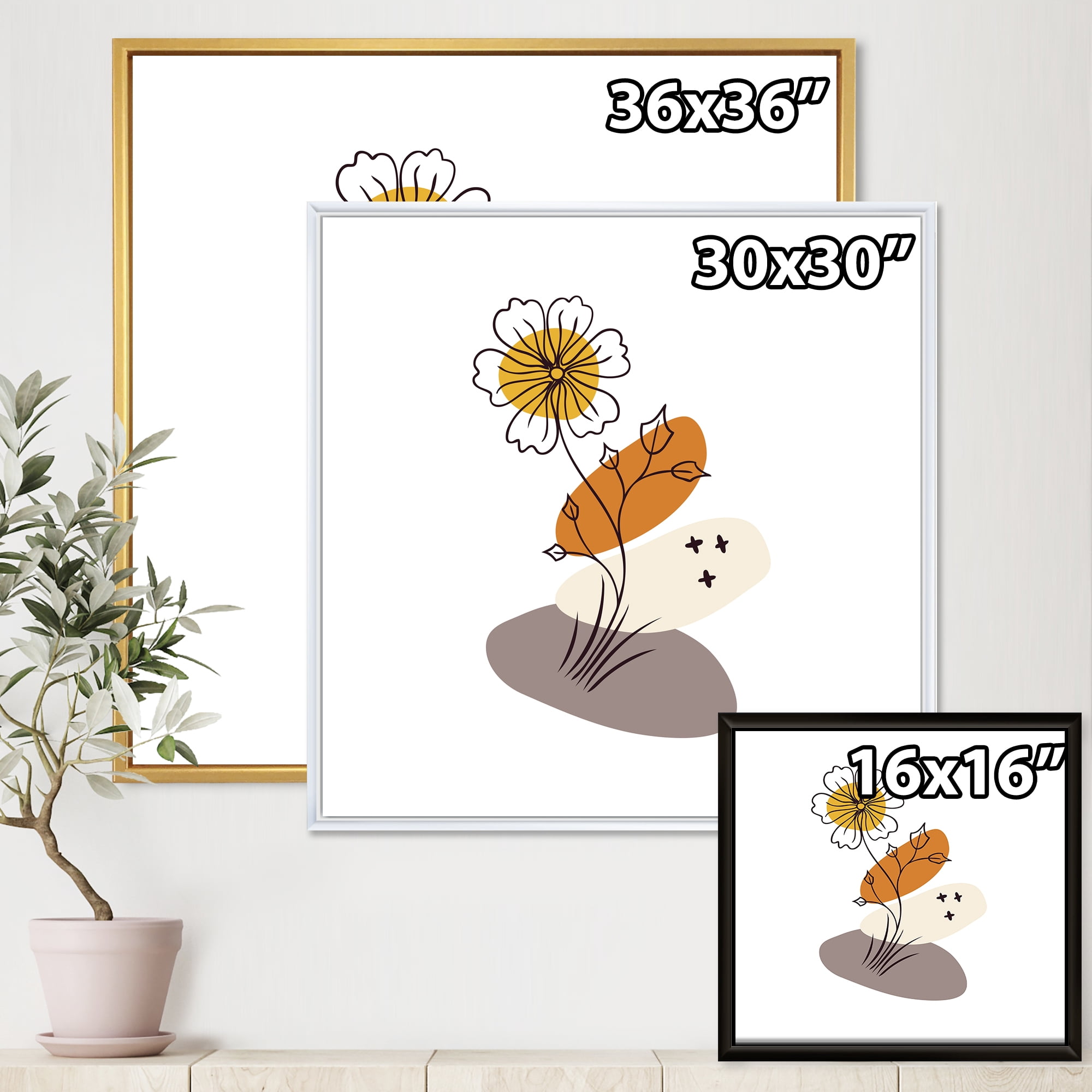 Designart 'Abstract Minimal Shapes Under Flowers I' Modern Framed Canvas Wall Art Print