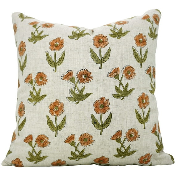 Fabdivine Handmade Eco-Friendly Floral "Viscose Linen" Indoor Square Decorative Throw Pillow Cushion, 20"X20", "Orange"