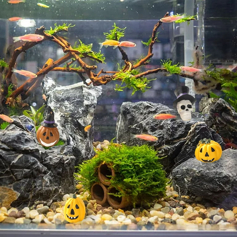 KolyLong 4Pcs Halloween Aquarium Ornament Pumpkin Skeleton Head Figurine Fish Hideout For Festival Fish Tank Decorations Walmart