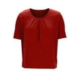 thumbnail image 4 of Olyvenn Women T Shirts Pleated Short Sleeve 2026 Summer Fashion Solid Tops Crewneck Business Casual Dressy Blouses Red XXL, 4 of 5