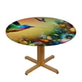 thumbnail image 3 of PIKWEEK  Fitted Round Tablecloth with Elastic Edge Wipe Clean Hummingbird Flower Table Cloth for Outdoor/Indoor Use, 3 of 7