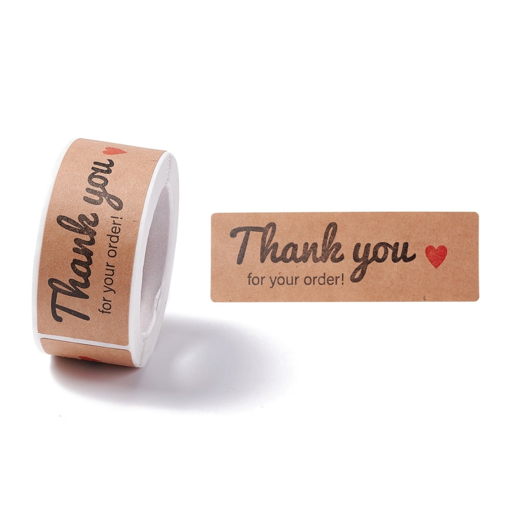 10 roll Rectangle Thank You Theme Paper Stickers Self Adhesive Roll Sticker Labels for Envelopes Mailers and Bags Peru Heart Pattern 7.5x2.5x0.01cm 120pcs/roll
