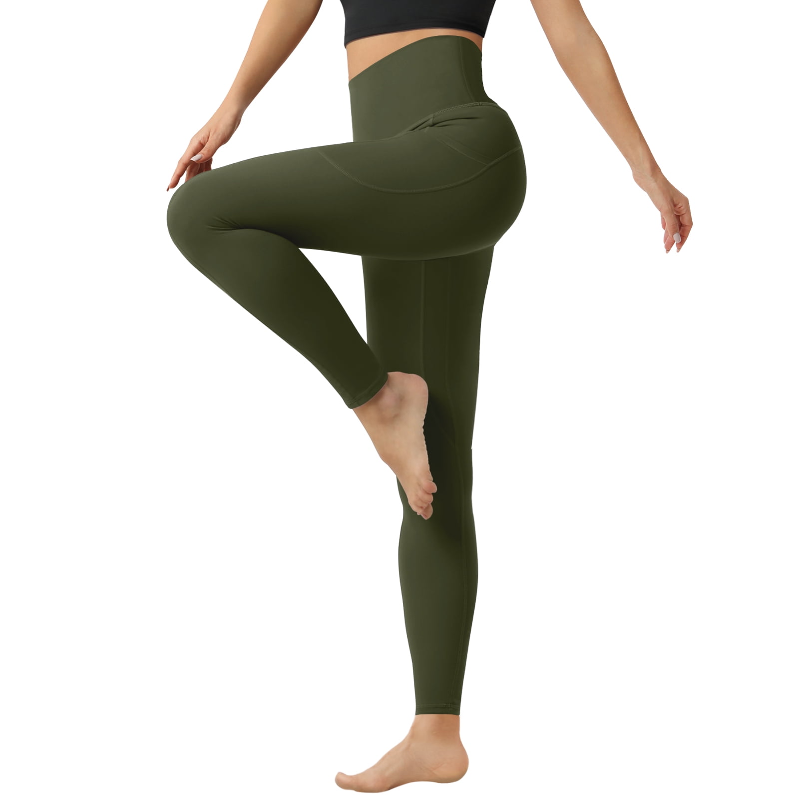 Womens High Waist Out Pocket Yoga Pants Streamlined Design Workout Fitness Sports Gym Running Leggings