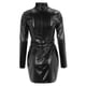 thumbnail image 2 of Gibobby Vestidos de noche cortos Vestido De Cuero Con Cuello Redondo De Color Sólido Para Mujer Dobladillo Cintura Abierta Corbata Vestido De Cuero(Negro,G), 2 of 5