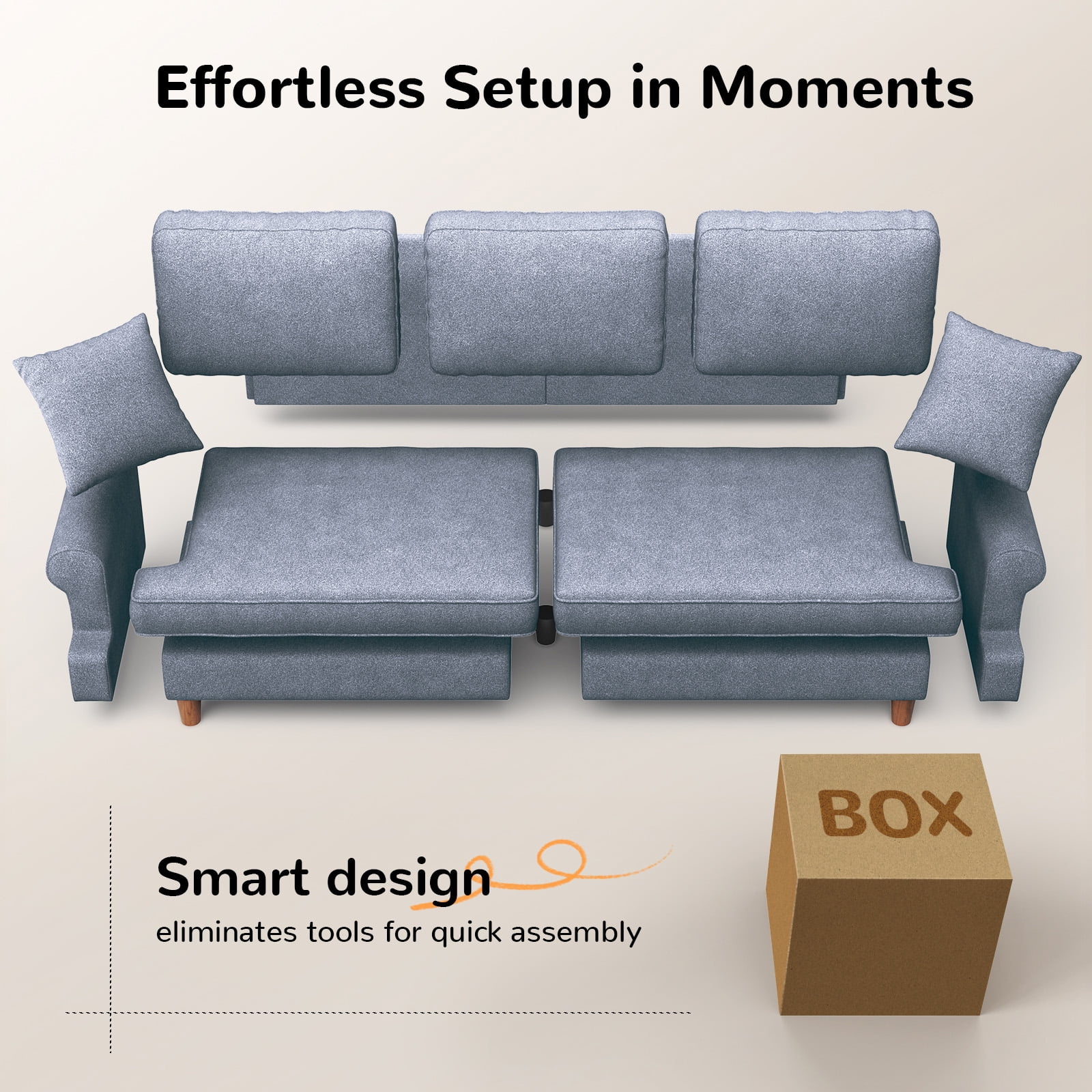 Patbrela 87" Sofa Couch, Comfy Extra Deep Seat 3 Seater Couch for Living Room with Soft Upholstered Round Arms, Free 2 Pillows, Gray