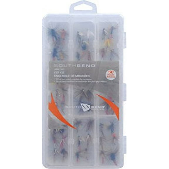 South Bend Assorted Flies In Box Fishing Lure Kit, Multi Size and Color, 50-pack