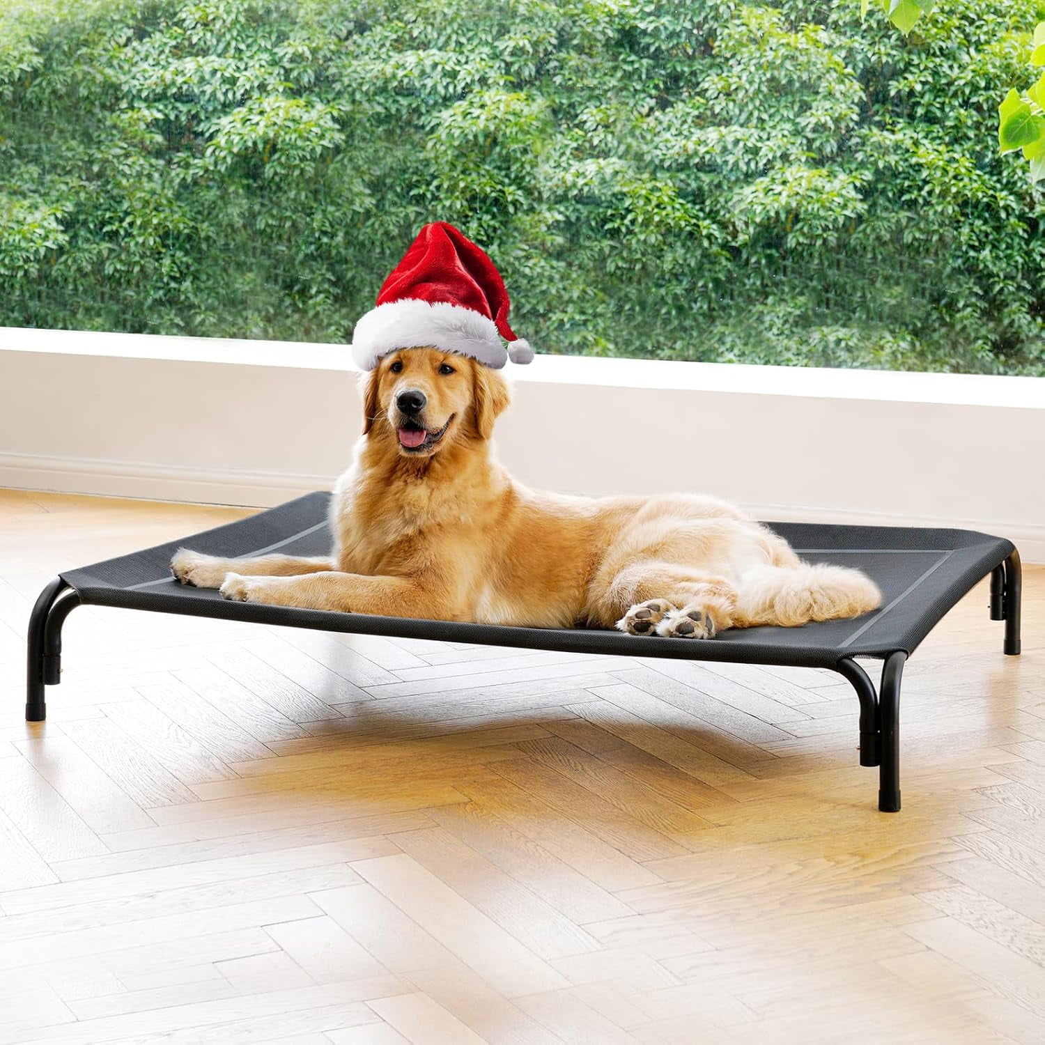 Elevated Dog Bed Raised Outdoor Dog Cot for Large Dogs, Installation Requires No Tools, Frame with Washable Cooling Breathable Mesh Anti-Slip Feet, Indoor Pet Bed, Green, 43.3 Inches