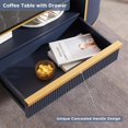 thumbnail image 5 of OKD Modern Luxury Fluted Coffee Table with Faux Marble Top, 48" Oval Wood Coffee Table with Drawer & Gold frame, Center Table for Living Room, Dark Blue, 5 of 8