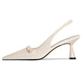 thumbnail image 2 of Women Kitten Heels Slingback Low Heel Pumps Dress Shoes for Women Closed Pointed Toe Pearl Heels for Work Wedding Bridal, 2 of 7