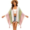 thumbnail image 6 of MSJUHEG Women's Vintage Crochet Knit Poncho 3/4 Length Sleeve Lightweight Cardigans Boho Cardigan Open Front or Tie?? Summer Bolero Crochet Shrug Cardigan Sweaters Cover Up Top Pink One Size, 6 of 6