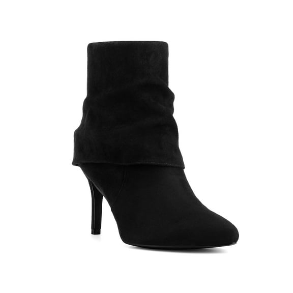 BLISSFUL STEP Women's Ankle Boots Faux Suede Pointed Toe Stiletto Heel Slouch Side Zipper Boots Black 6