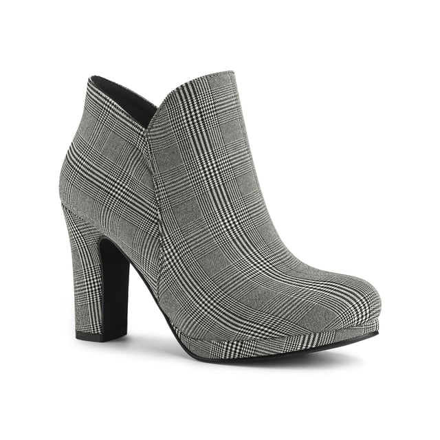 Unique Bargains Bottes à Talon Épais à Bout Rond pour Femmes
