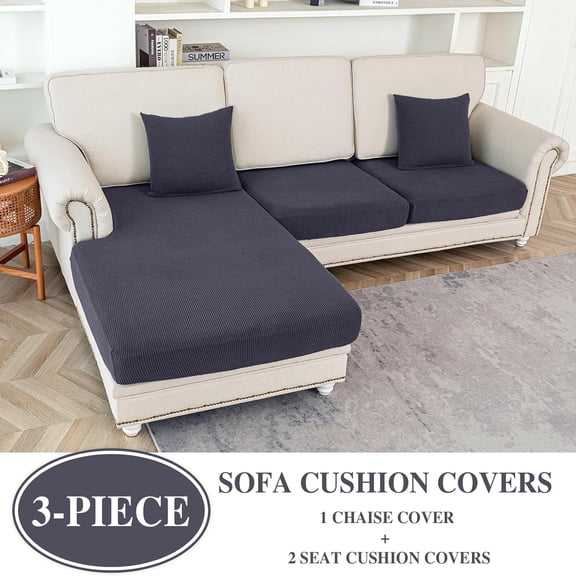 Couch Cushion Covers for Sectional Sofa L Shape Washable Separate Seat Chaise Couch Cover Stretch Sofa Slipcovers with 2 Pcs Pillowcases(2 Seater   1 Chaise, Dark Grey)