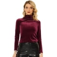 thumbnail image 1 of Blusa básica de cuello alto de terciopelo elástico para mujer Allegra K Borgoña S, 1 of 5